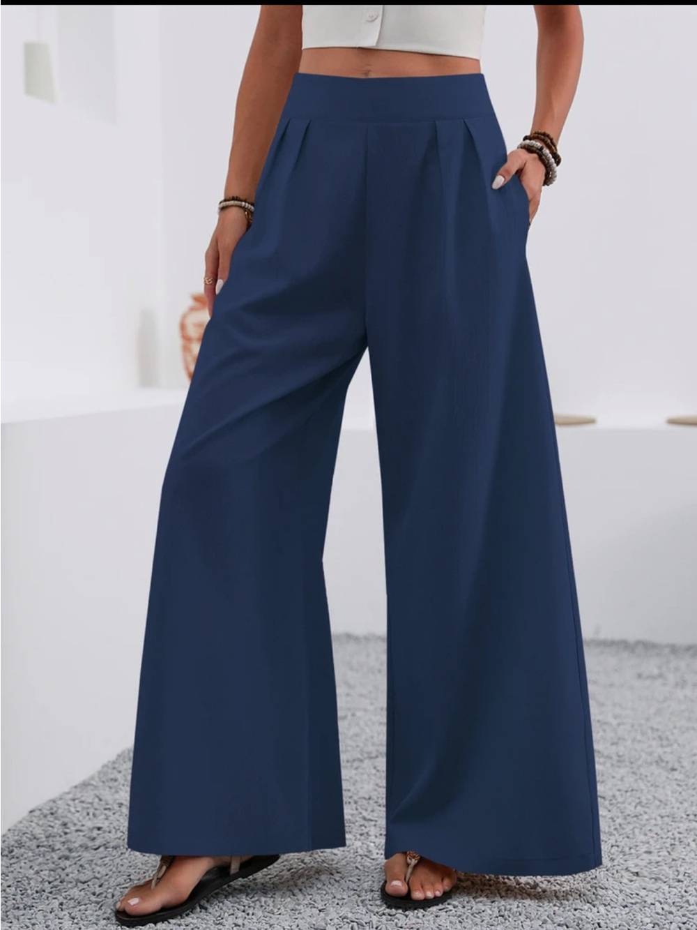 SHEIN Navy Wide-Leg Palazzo Pants
